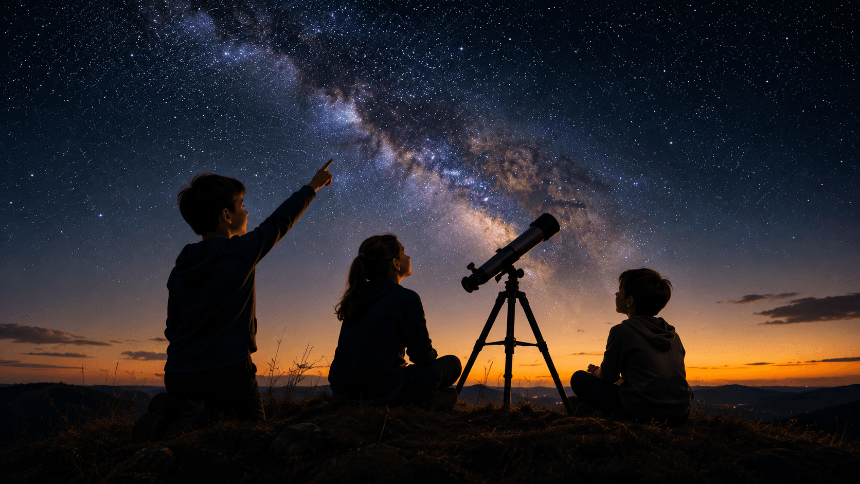 Copii privind cerul instelat prin telescop